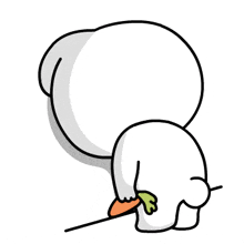 a cartoon of a white bear holding a carrot in its paws .
