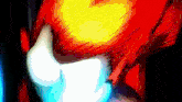 a close up of a person 's face with a blue light coming out of their mouth