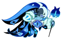 a drawing of a blue and black character with a sword