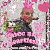 a picture of a man smoking a cigar with the words " thick and heartless " on the bottom