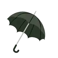 a black umbrella with a white handle is open