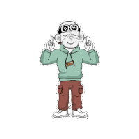 a cartoon drawing of a man wearing a hoodie that says ' ehot ' on it