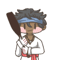 a cartoon drawing of a man holding a bat and smiling