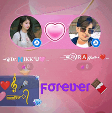 a girl and a man are sitting next to each other on a pink background with the words forever in the corner