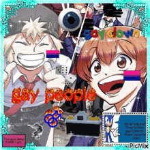 a collage of cartoon characters with the words gay people written in red
