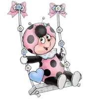 a ladybug is sitting on a swing with flowers