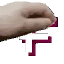 a close up of a person 's hand touching a purple and white block