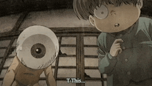 a cartoon character says t-this next to another character