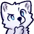 a white cat with blue eyes and a black nose is looking at the camera .