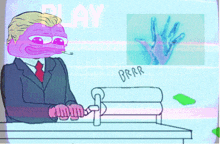 a cartoon of a man in a suit and tie with the word brrr written on the bottom