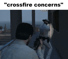 a screenshot of a video game with the words " crossfire concerns " at the top