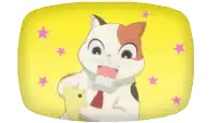 a cartoon cat is holding a cell phone with a surprised look on its face
