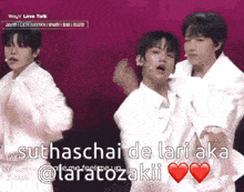 a group of young men are dancing with the words " suthaschai de lari aka "