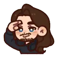 a cartoon drawing of a man with long hair and a mustache covering his eyes