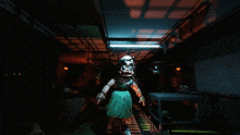 a creepy doll with a green dress and a star on it