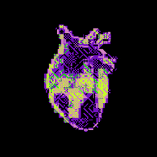 a pixel art drawing of a heart with a purple border