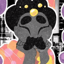 a cartoon drawing of a clown with a bow tie and a bubble on his head .