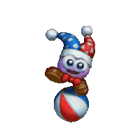 a cartoon character doing a handstand on a blue ball