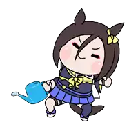 a cartoon drawing of a horse holding a blue watering can