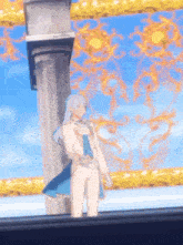 a cartoon character is standing next to a pillar