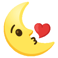 a cartoon illustration of a crescent moon blowing a kiss with a red heart behind it