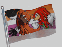 a sonic the hedgehog flag with knuckles and a fox on it