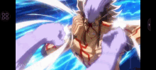 a man with long hair is being attacked by a purple monster in an anime .