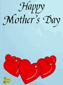 a happy mother 's day greeting card with a cartoon bear surrounded by hearts