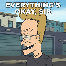 a cartoon character says everything 's okay sir in front of a garage