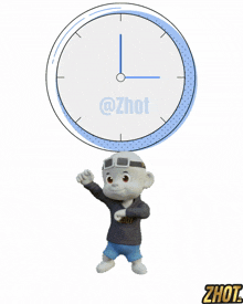 a cartoon character is standing in front of a clock with @zhot on it