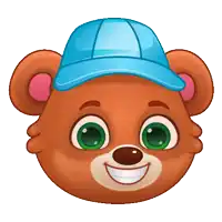 a cartoon teddy bear wearing a blue hat is smiling