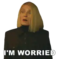 a woman says i 'm worried in a sticker