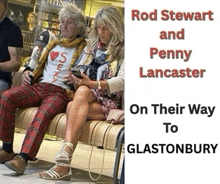 a picture of rod stewart and penny lancaster sitting on a bench