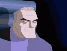 a cartoon character with gray hair and blue eyes looks angry