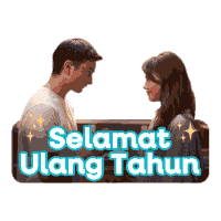 a sticker that says selamat ulang tahun with a man and woman
