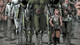 a comic book drawing of a group of people including a boy