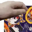 a close up of a cat 's paw on a cartoon character 's face .