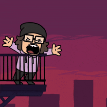 a cartoon of a person with glasses and a beanie on