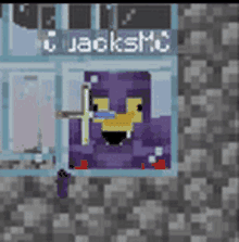 a pixel art of a purple bird holding a sword with the name jacksmc written above it