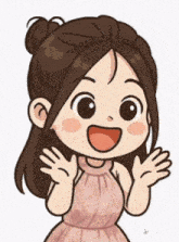 a cartoon of a girl in a pink dress with her hands outstretched