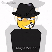 a cartoon of a man wearing a black hat with the words alight motion below it