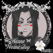 a happy wednesday greeting card with a picture of a vampire