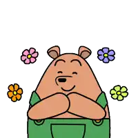 a cartoon drawing of a bear with flowers around him