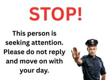 a police officer holds up his hand in front of a sign that says stop