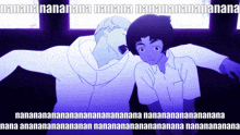 a man and a boy are standing next to each other with the words " nanananananana " written on the bottom