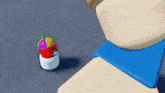 a cartoon character with a hamburger on his head
