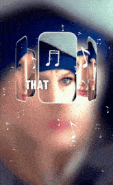 a woman 's face is surrounded by music notes and the words that are above her