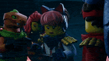 a close up of a lego character with headphones on
