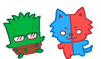 a cartoon drawing of a plant and a cartoon drawing of a wolf