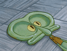 squidward from spongebob is laying on the floor